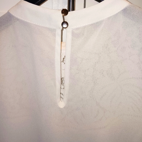 New White Chiffon Lace Yoke Blouse - Picture 5 of 7